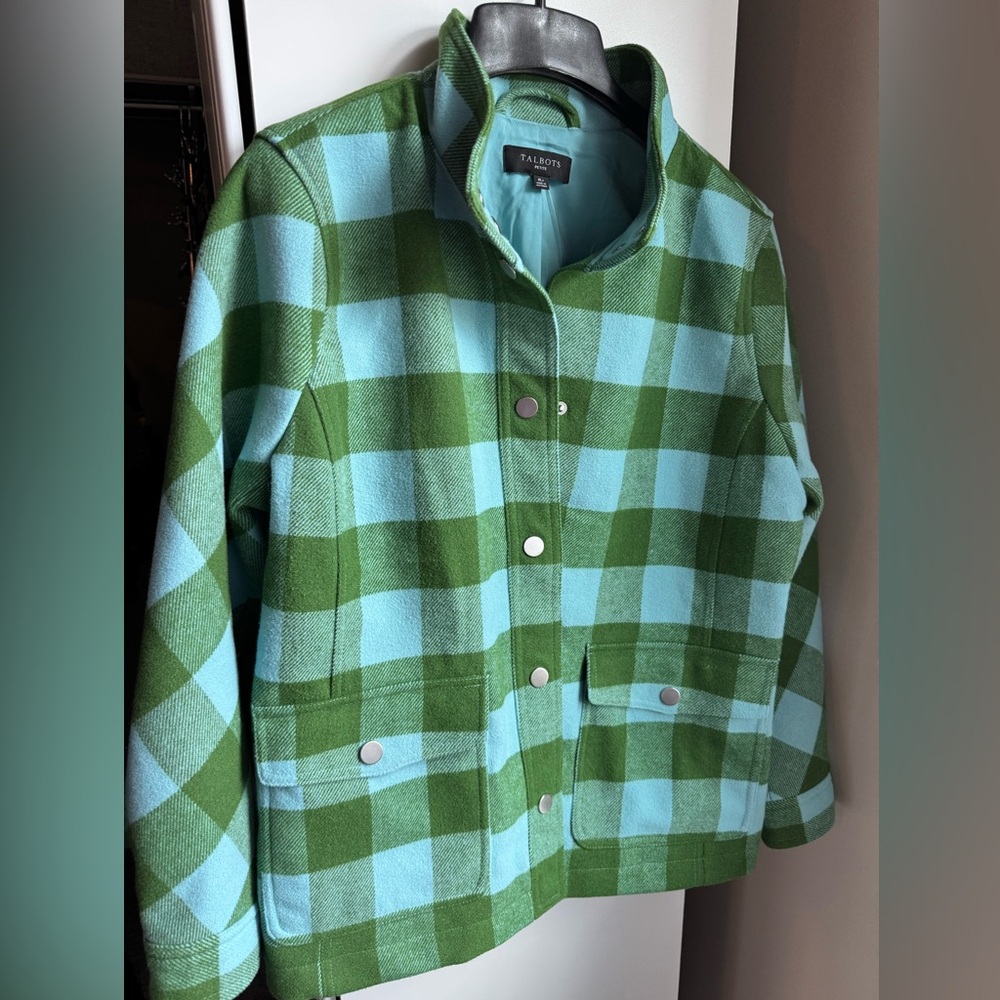 Talbots Green & Light Blue Buffalo Check Jacket